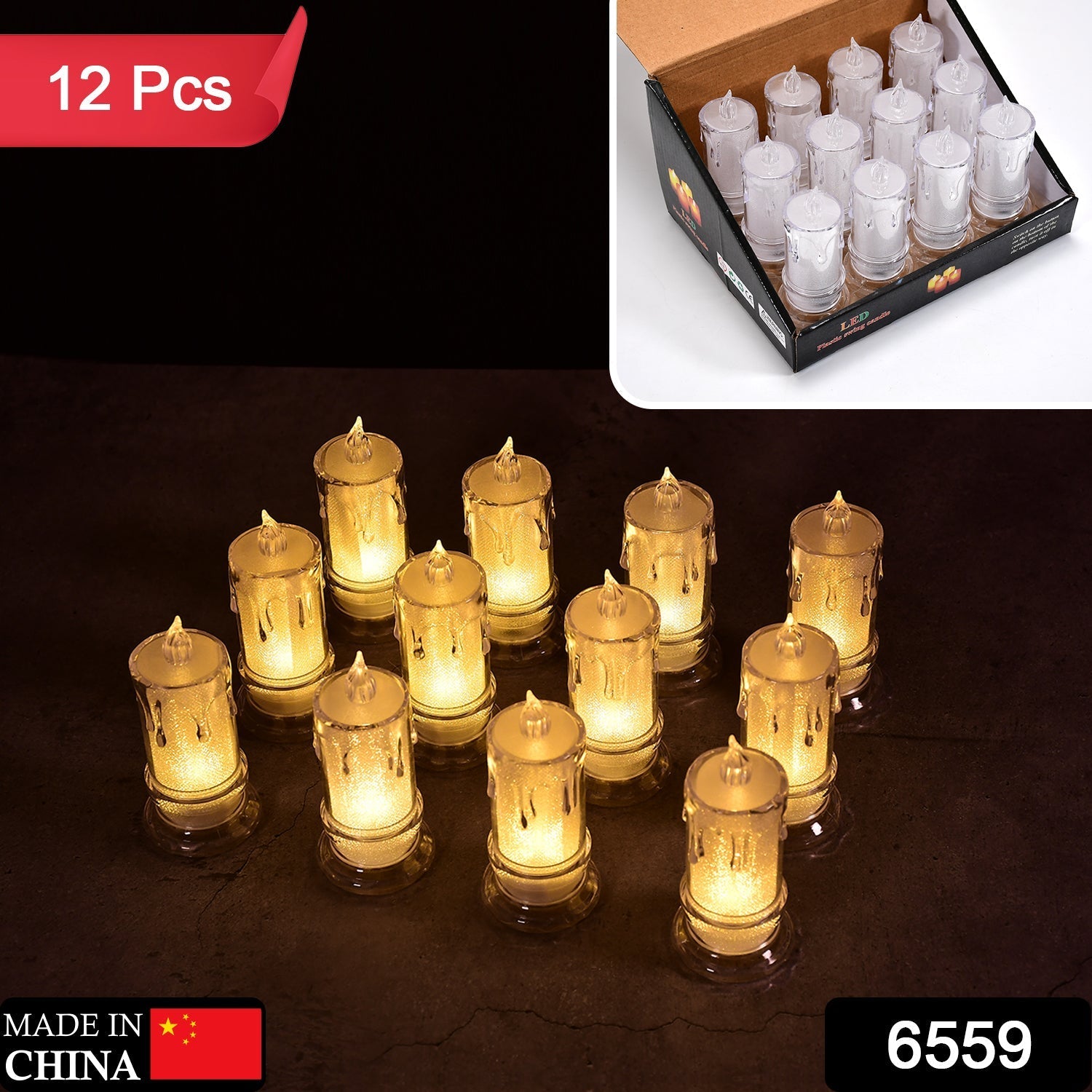 Set of 12 flameless melted candles. Set of 12 flameless melted candles.